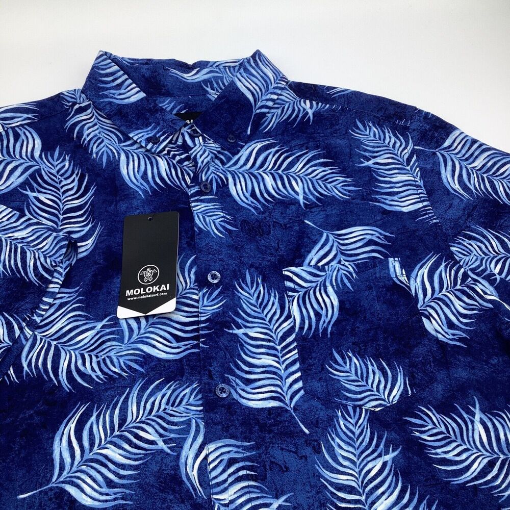 Molokai Surf Co Mens Short Sleeve Button Up Shirt Blue Size Large‎ NWT